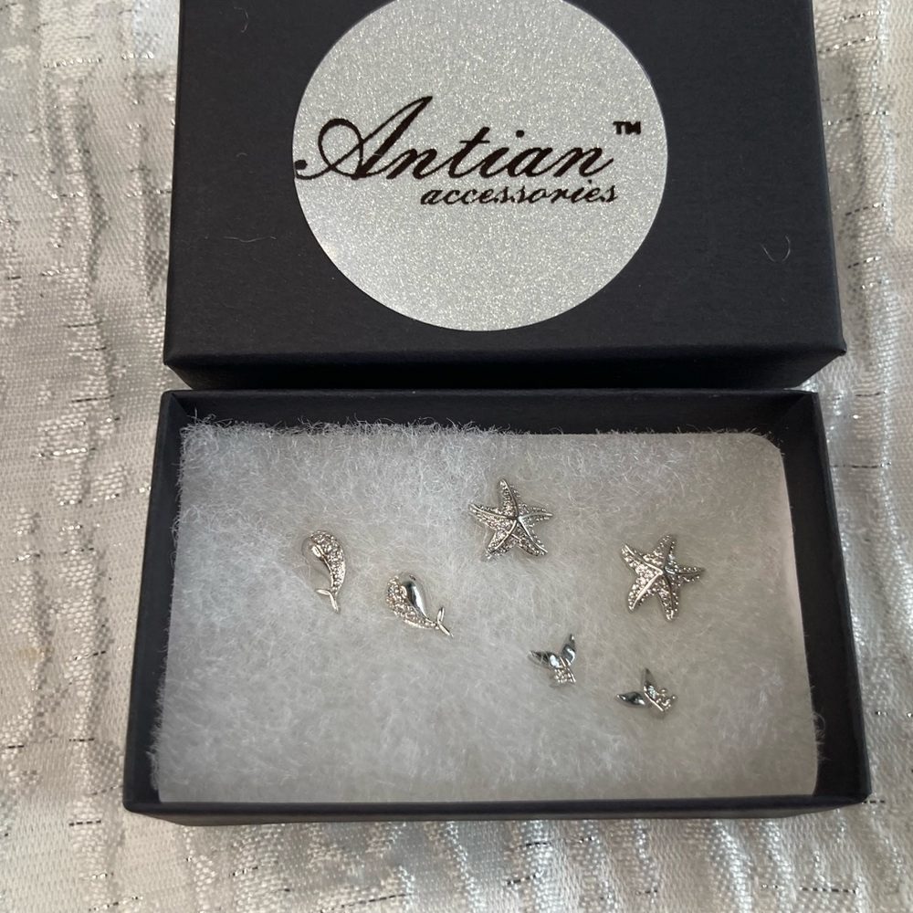 Antian Accessories™ Silver Starfish & Ocean Theme Earring Set (6 Pieces)